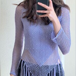 Lavender Knit Fringe Top